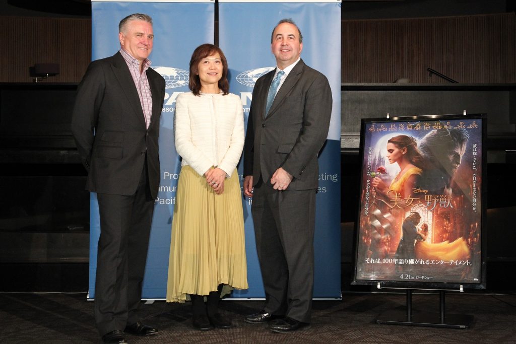 *From the right: Mr. Daniel Rochman, Counselor for Economic and Science Affairs, U.S. Embassy in Tokyo, Ms. Tami Ihara, Marketing Executive Director, The Walt Disney Company (Japan) Ltd. and Mr. Michael C. Ellis, President and Managing Director, Asia Pacific, MPA